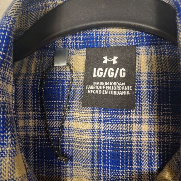 Under Armour Flannel Shirt Mens Large‎ blue Plaid Tradesman Flex Snap Button up - Picture 4 of 10